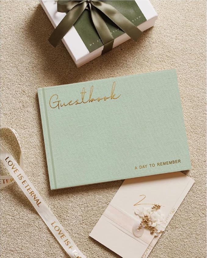 Elegant Linen Wedding Guset Book - Polaroid Guest Book for Wedding Reception,Baby Shower,Bridal Shower and Special Events - 100 Blank Pages for Sign in and Photos (B-Sage Green)