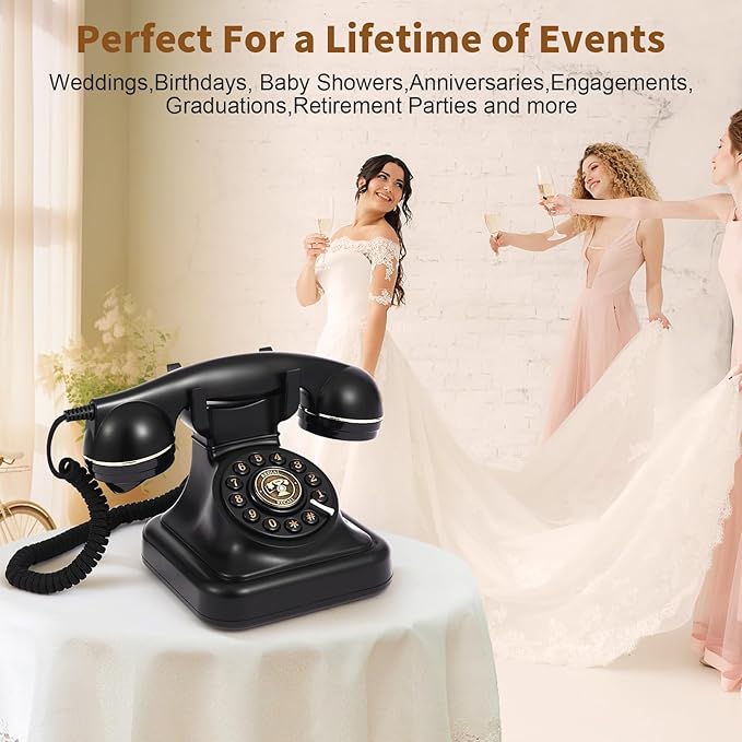 Audio Guest Book Wedding Phone, Audio Guest Book Record Customized Audio Messages Guest Book Alternatives Classic Retro Phone for Parties Birthdays Rentals Confessions Special Occasions (Black)