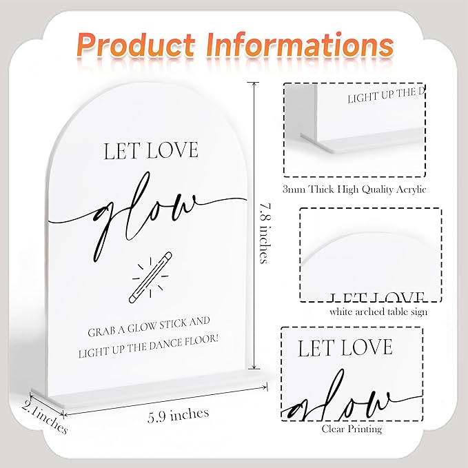 Let Love Glow Sign Wedding, White Arch Acrylic Sign, Wedding Dance Floor Props, Bridal Shower Decor, Engagement Party Decor, Centerpiece Table Decorations Party for Bride and Groom-18