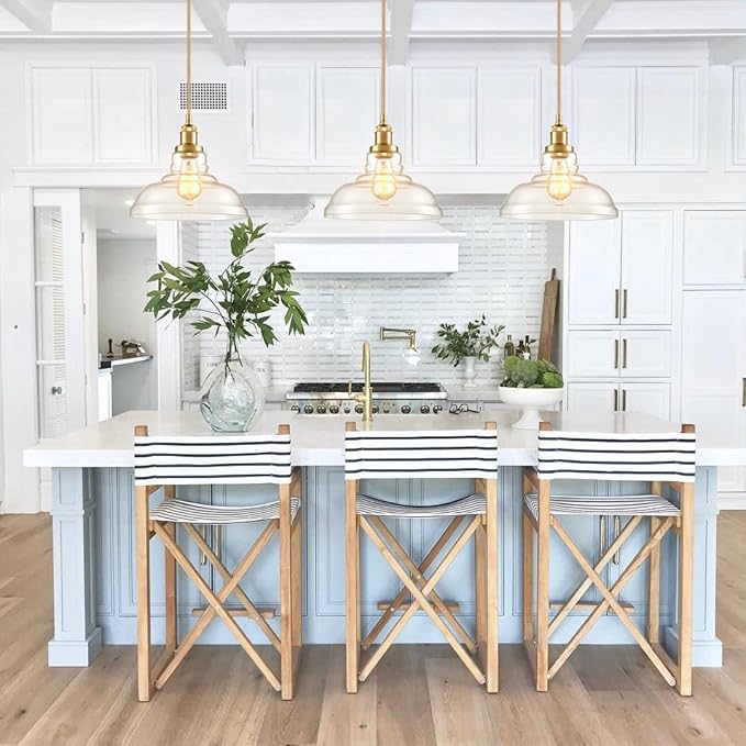 CLAXY Modern Gold Pendant Light Classic Glass Dome Kitchen Hanging Light Fixture-3 Pack