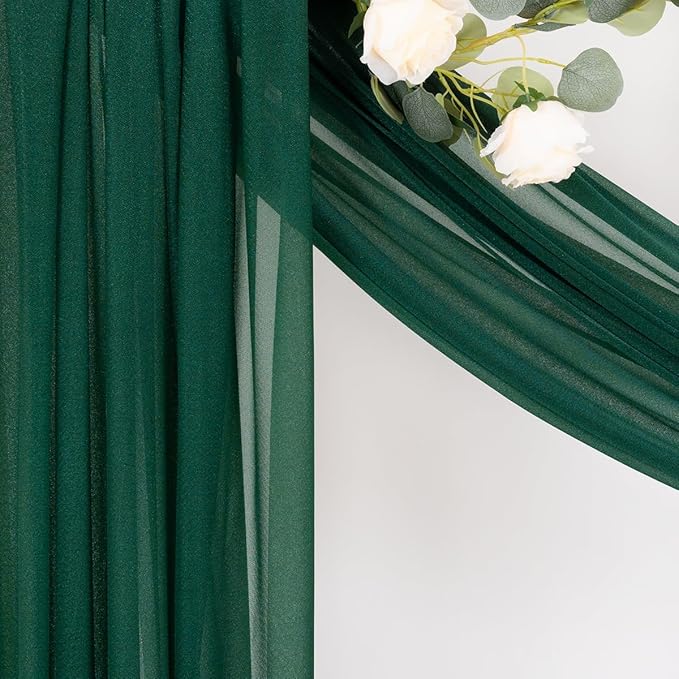 MLMC Emerald Green Wedding Arch Draping Fabric 1 Panel 29" x 20 FT Extra Long Gauze Drapes Sheer Backdrop Curtains 6.6 Yards Outdoor Drapery Panels for Wedding Ceremony Party Ceiling Decoration