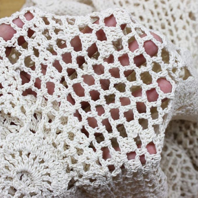 KEPSWET Cotton Handmade Crochet Lace Table Runner Beige Rectangle Coffee Table Dresser Decor (14x96 inch)
