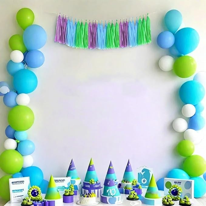 Blue Green and Purple Tassel Garland Banner Paper Tassels for Birthday Party Decorations,Pack of 15