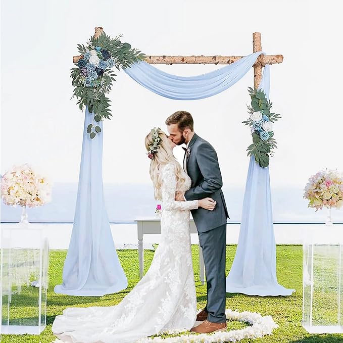 2 Pack 10Ft Baby Blue Chiffon Table Runner Sheer 29x120 Inch for Romantic Wedding Decor Bridal & Baby Shower Birthday Rustic Party Decoration
