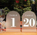 Wedding Table Numbers 1-20, Acrylic Arch Signs with Natural Wood Stands Holders, Rustic Table Decor for Reception & Parties (Frosted White)