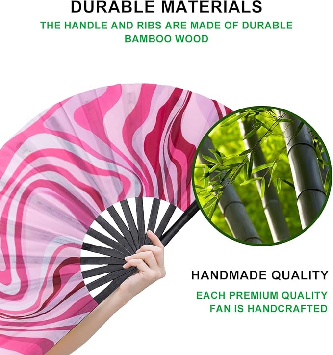 Amajiji Large Folding Hand Rave Fan Popping Fan for Line Dancing Clacking Fans for Boots On The Ground Dance,Party,Decoration,Festival (Pink Wave)