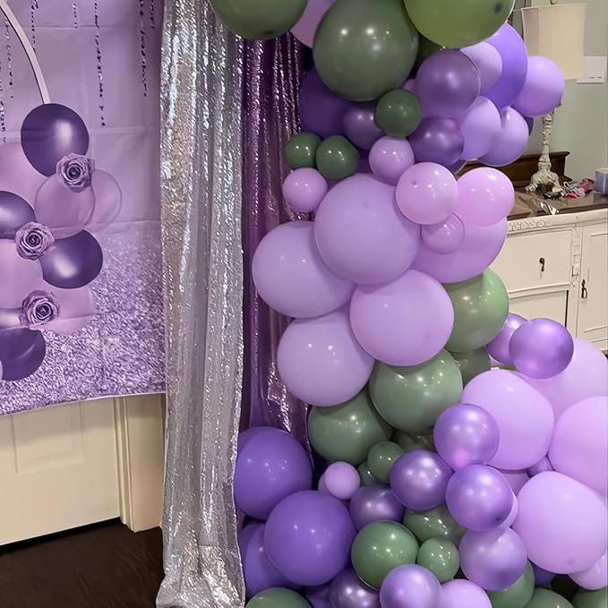 Purple and Sage Green Balloons, Purple Lavender Sage Balloon Cream White Gold Balloons, Light Metallic Purple Gold Balloon for Boho Birthday Wedding Graduation Party Baby Shower Decoration