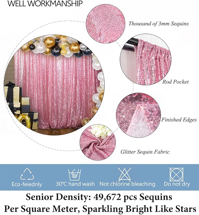 DUOBAO Sequin Backdrop Shiny Pink 4FTx7FT Shower Backdrops Pink Gold Sequin-Backdrop 7Ft Wedding Ceremony Sequins Party Background Birthday Bridal Shower Photo Booth Back Drop