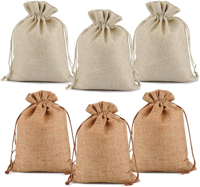 Lucky Monet 25/50/100PCS Burlap Gift Bags Wedding Hessian Jute Bags Linen Jewelry Pouches with Drawstring for Birthday, Party, Wedding Favors, Present, Art and DIY Craft (50Pcs, Cream, 5” x 7”)