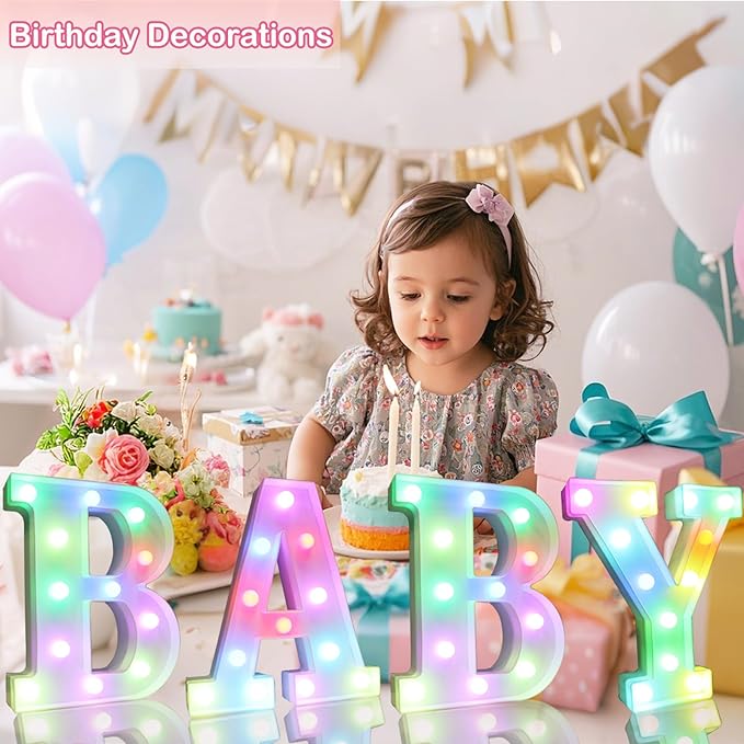 Light Up Colorful LED Marquee Letter lights, 18 Colors Changing Alphabet Letters Sign with Remote Timer for Night Light Girls Bedroom Wedding Birthday Party Lamp Christmas Home Bar Decor- Colorful M