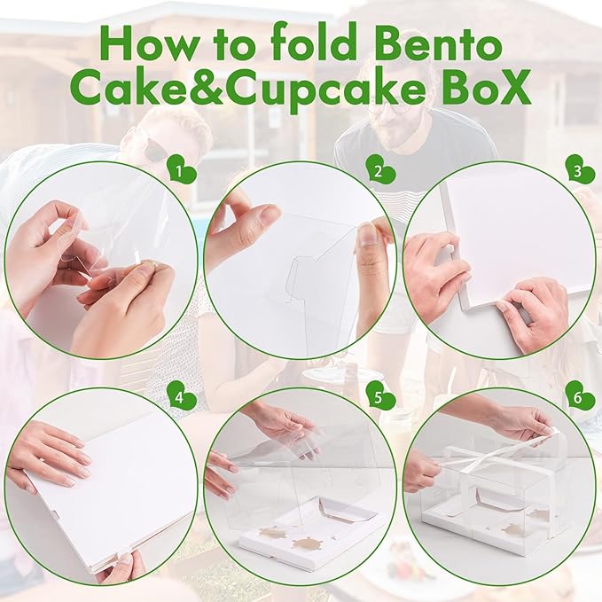 5 Pack Bento Cake and Cupcake Box with Gift Ribbon,Clear Window 1+2 Combination Bento Boxes,4-5in cake and 2 Cupcakes Combo Box Rectangle Cupcake Holder for Birthday Party Baking Supplies (1+2/5Pcs)