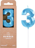 PHD CAKE 2.76 Inch Crystal Blue 3 Number Birthday Candles, Blue Number Candles, Cake Number Candles, Party Celebration