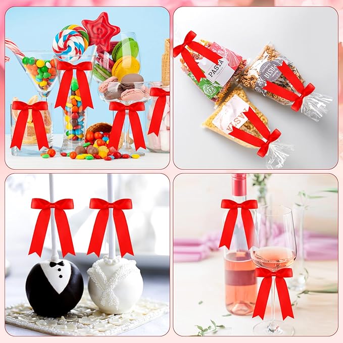 Riceshoot 24 Pcs Satin Ribbon Bow 3.5x5 Inch Twist Tie Bows for Gift Balloon Bag Cake Craft DIY Wedding Birthday Party Decor