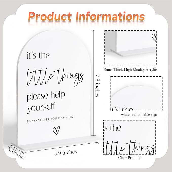 Wedding Bathroom Favors Sign, White Arch Acrylic Sign, Wedding Bathroom Basket Supplies, Bridal Shower Decorations, Engagement Party Decor, Centerpiece Table Decorations Party for Bride and Groom-4