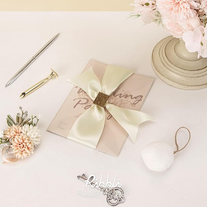 Ribbli Ivory Double Faced Satin Ribbon, 2” x Continuous 10 Yards,Use for Bows Bouquet,Gift Wrapping,Floral Arrangement,Wedding Decoration