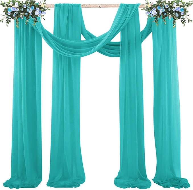 2 Pack 10Ft Turquoise Chiffon Table Runner Sheer 29x120 Inch for Romantic Wedding Decor Bridal & Baby Shower Birthday Rustic Party Decoration