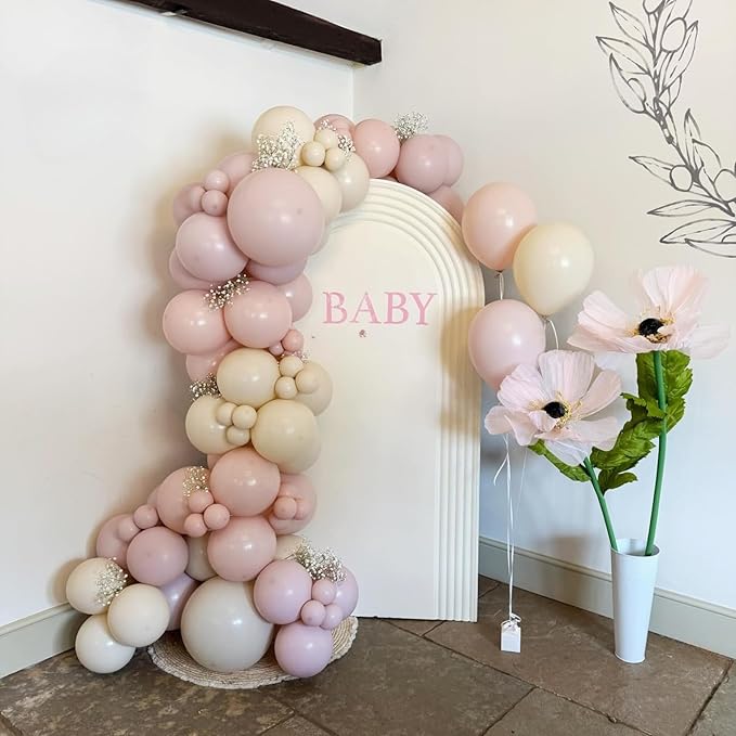 Pink Beige Balloons,50Pcs 12 Inch Blush Pink Cream and Clear Balloons for Girl Baby Boho Birthday, Bridal Shower, Bachelorette, Wedding Party Supplies