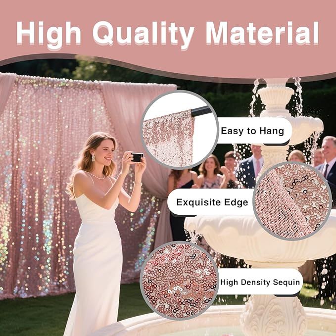 VOK Rose Gold Sequin Backdrop Curtains 4 Panels 2FTx8FT Glitter Photography Background for Wedding Birthday Christmas Party Decorations