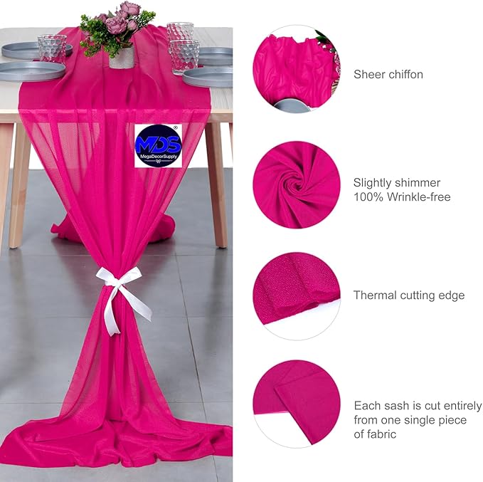MDS Halloween Chiffon Table Runner - 20 Pack, 29 x 120 Inches, 10ft Each - Sheer Spooky Table Runners for Haunted House Parties, Trick-or-Treat Tables, Witchy Décor, Wedding & Events - Hot Pink