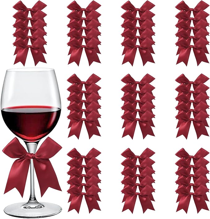 Feluwi Burgundy Gift Wrap Bows (50 Pcs) - 3.3 Inch Elegant Plastic-Free Bows for Christmas Gifts, Birthday Presents, Wedding Friendly Party Supplies, Baby Shower, Gift Bags Decorative Accessories