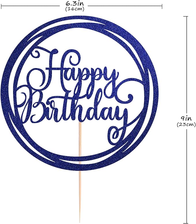 Happy Birthday Cake Topper - Blue Glitter Happy Birthday Cake Decoration Supplies for Children or Adults - Happy Birthday Cake Bunting Decor, Photo Booth Props
