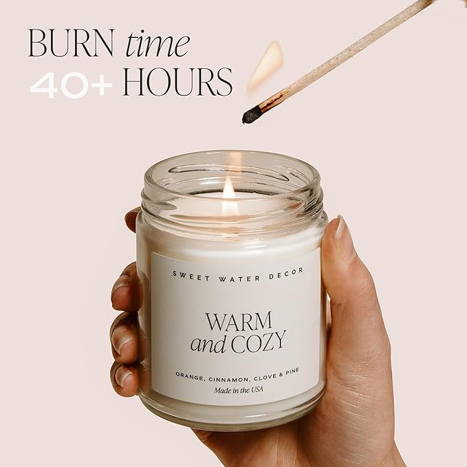 Sweet Water Decor Hello Fall Candle | Cinnamon, Apples, and Clove Autumn Scented Soy Candles for Home | Halloween Fall Candle 9oz Clear Jar, 40 Hour Burn Time, Made in The USA