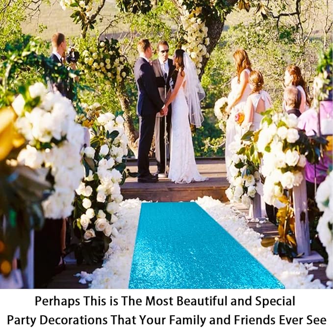 ShinyBeauty Sequin Aisle Runners 2Ft x 15Ft Turquoise Carpet Runner for Party Glitter Runner for Wedding N116