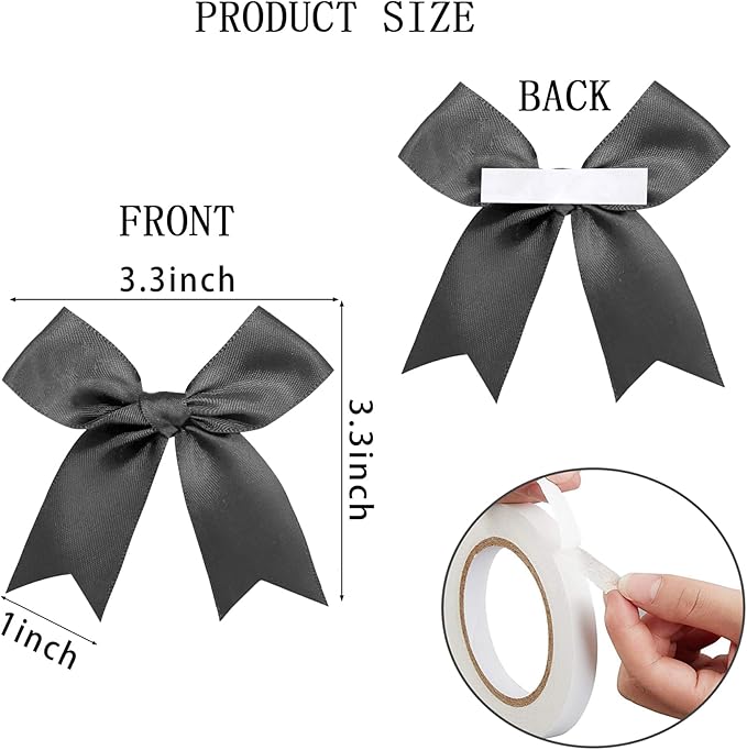 50 Pieces Gift Wrap Bows Premium Satin Ribbon Bows 3.3 Inch Craft Bows for Gift Wrapping DIY Treat Bags Holiday Gifts Bag Party Decorations, Wedding Decor Christmas Birthday Presents (Black)