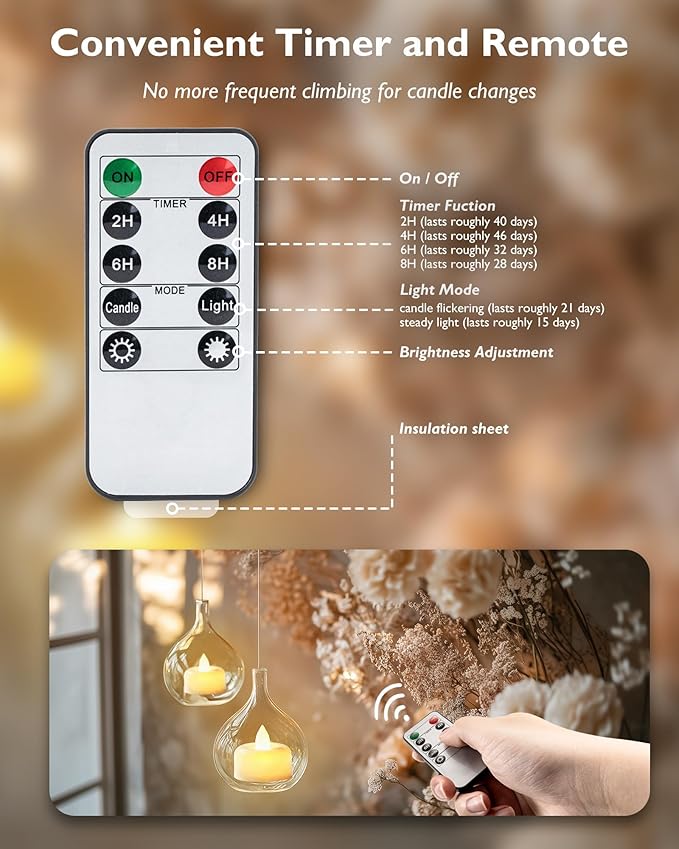 Amagic 24 Pack Remote Candles, Tea Lights with Timer, 400+Hours Flickering Flameless Battery Operated LED TeaLights Candles with Remote, for Table Centerpieces, Home Decor, Wedding, Party (White)