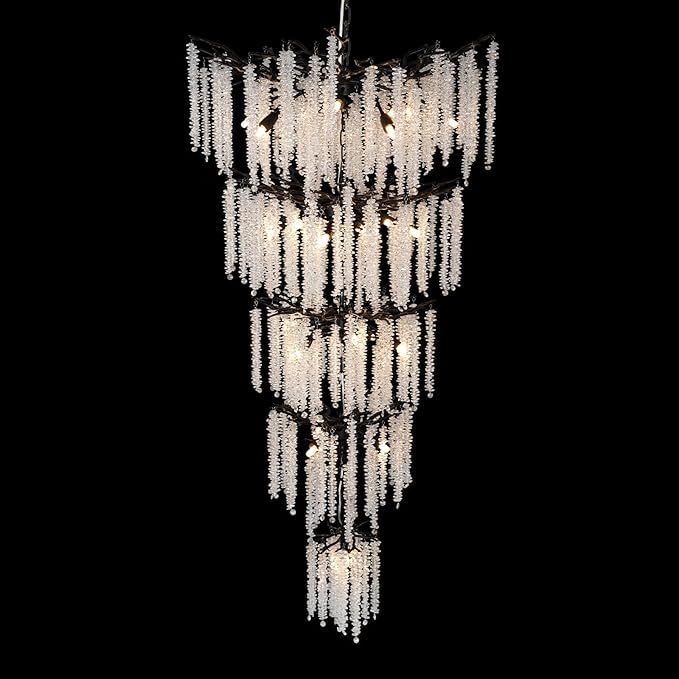 118'' Black Branch High Ceiling Chandelier, 28-Light Modern Long Tree Chandeliers, 3CCT Dimmable, Large Luxury Foyer Chandelier, Raindrop K9 Crystals Fixtures for Staircase, Entryway, Living Room