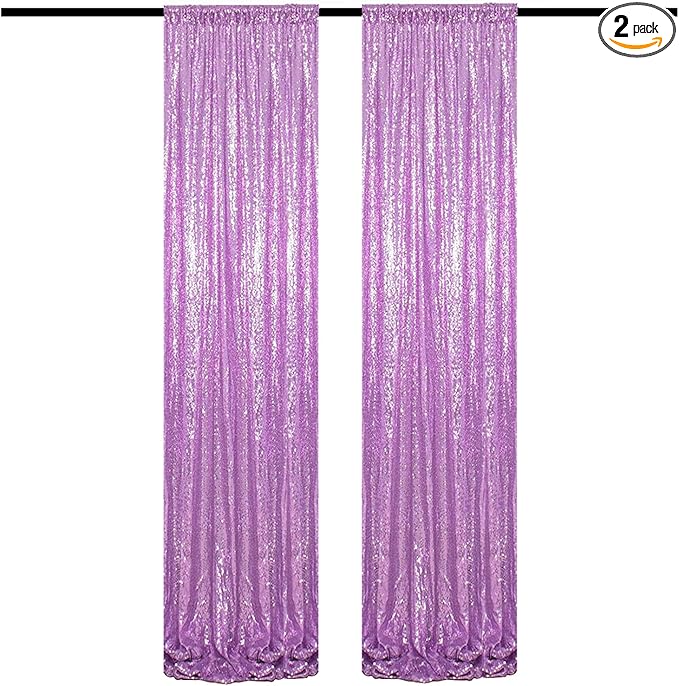 Lavender Sequin Backdrop Curtains 2FTx8FT 2 Panels Light Purple Glitter Photo Booth Backdrop Sparkly Background Drapes for Wedding Bridal Baby Shower Photography Birthday Party