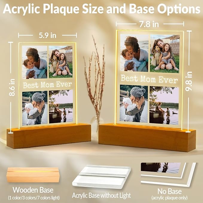 Custom Picture Frames with Photo, Personalized Photo Frame with Night Light, Customized Picture Frame, Personalized Mothers Day Christmas Birthday Gifts for Mom, Baby, Kid, Family
