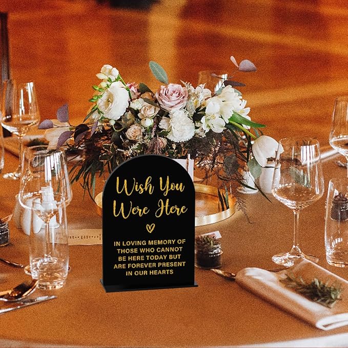Acrylic Wedding Sign, Bridal Shower Decorations, Wish You Were Here Sign for Ceremony, Modern Font Table Signs, Acrylic Table Top Signs for Wedding Reception and Event Party (Black Gold)