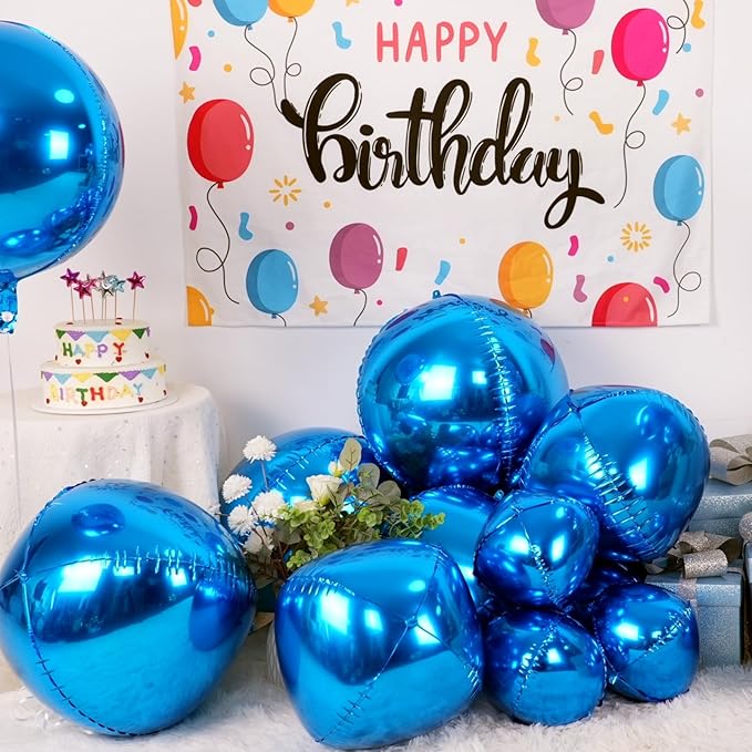 12Pcs Dark Blue Round Foil Balloons, 22" 15" 10" 4D Helium Ball Balloon, Metallic Blue Foil Balloon for Birthday Graduation Wedding Anniversary New Year Eve Disco Prom Party Decorations