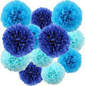 12pcs 10in 12in Blue Pack Paper Pom Poms Tissue Paper Flower pom poms Hanging Paper Flower Balls Wedding Party Flower Decorations DIY Art Craft Blooms for Birthday Baby Shower Nursery Decor