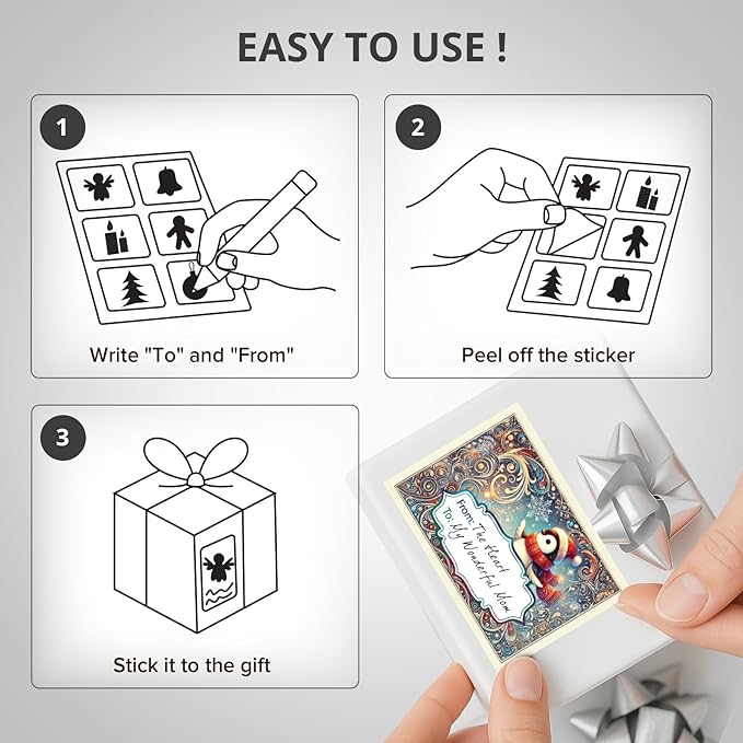 X-Protector Christmas Gift Tags 100 PCS - 2.4x1.7 in Christmas Wrapping Paper Name Tags - 5 Sheets of Self-Adhesive Xmas Present Labels Stickers - Peel and Stick Gift Wrap Tags!
