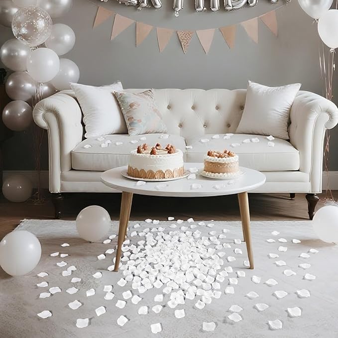 1000 Pcs White Rose Petals Artificial Silk Flower Petals Romantic Decorations for Wedding Engagement Birthday Event Anniversary Party Backdrop Supplies