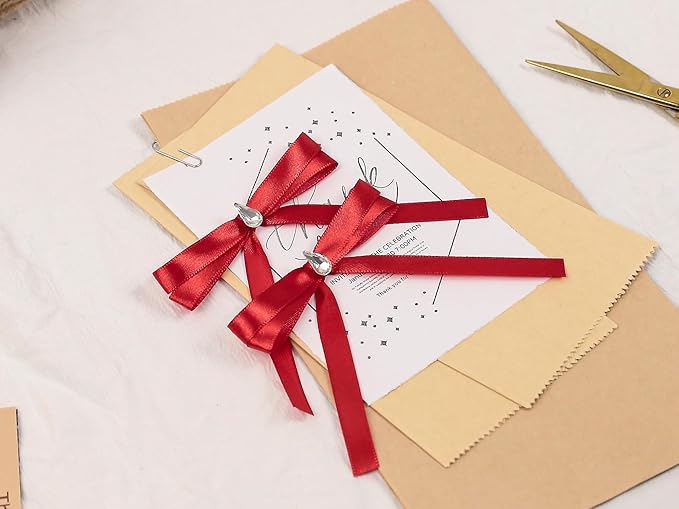 Red Satin Ribbon 3/8 inch X Continuous 50 Yards, Single Face Polyester Ribbon Perfect for Gift Wrapping, Flower Bouquet, Wedding Decor, Crafts, Bow Making, Sewing and More