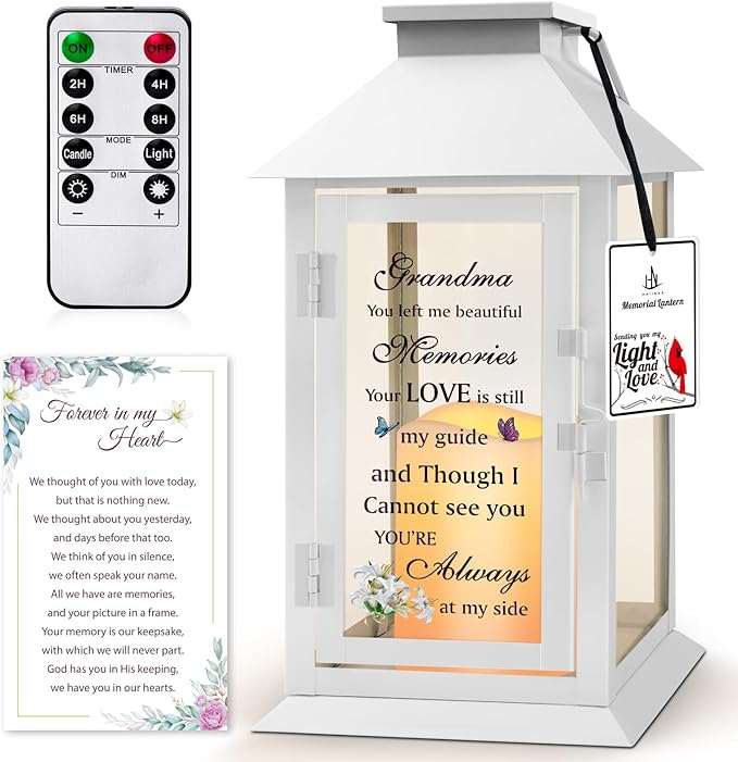 Memorial Lantern for Grandmother's Remembrance with LED Candle