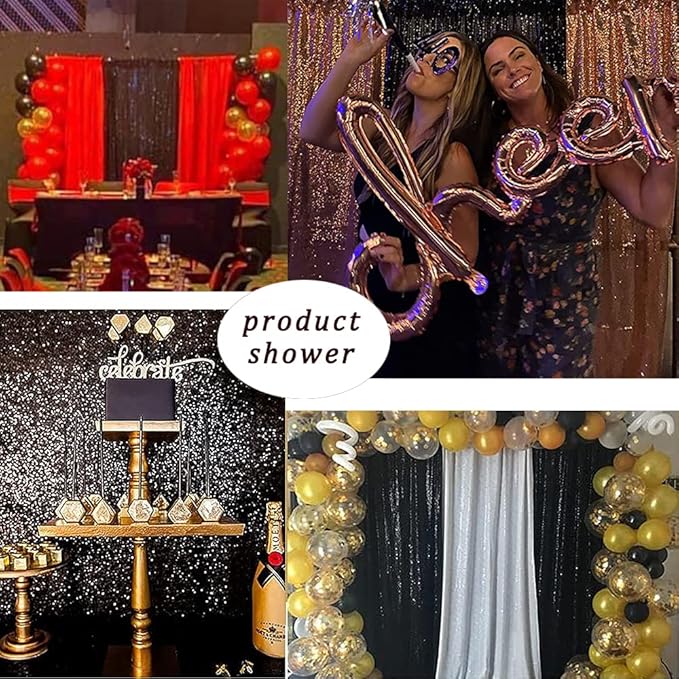 Black Sequin Backdrop Curtains Glitter Drapes 2FTx8FT 4 Panels for Wedding Birthday Party Decorations Bridal Baby Shower Party Supplies Sparkly Photography Background