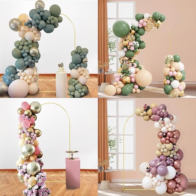 6.6FT Wedding Arch Backdrop Stand and Beige Arch Cover, Beige Spandex Fitted Backdrop Cover and Gold Wedding Arch Frame for Birthday Party Wedding Ceremony Bridal Baby Shower, Parties Decoration.
