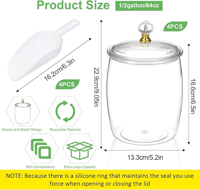4 Pcs Candy Jars with Lids and Spoons Clear Candy Jars for Candys Cookie Buffet Storage Container Clear Airtight Food Storage Jar Plastic Airtight Apothecary Jar for Home Apothecary Kitchen Wedding