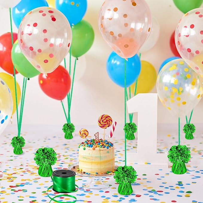 24 PCS Balloon Weights Metallic Anchor, Balloon Holder Heavy Weights with 1 Roll Green Crimped Ribbon for Balloons Table Party Favor Birthday Decor(Green)