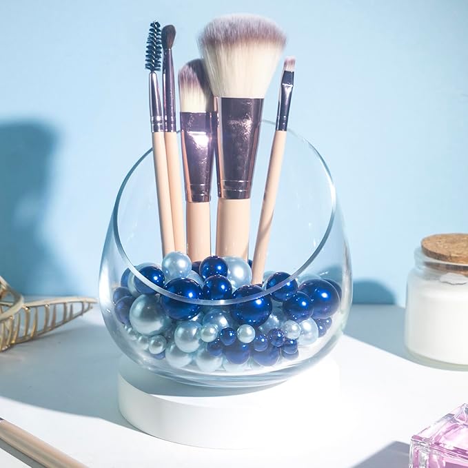 120 PCS 8/14/20mm No Hole Polish Pearl Beads for Centerpiece, Navy Blue & Light Blue Beads Decorative Vase Fillers, Plastics Pearls for Vases, Table Scatters, Wedding Party Decor