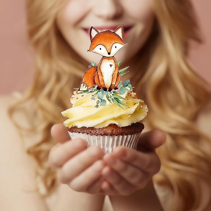 54-Piece Woodland Animal Cupcake Toppers – Neutral Forest Creatures Cake Picks for Baby Shower & Gender Reveal Party Decorations, Multicolor Fox, Deer, Owl & Bear Designs