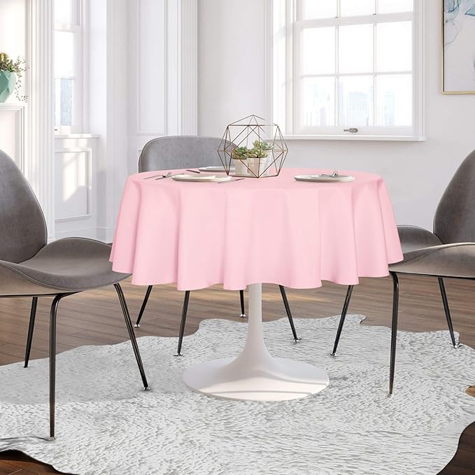 sancua Round Tablecloth - 60 Inch - Water Resistant Spill Proof Washable Polyester Table Cloth Decorative Fabric Table Cover for Dining Tables, Buffet Parties and Camping, Pink