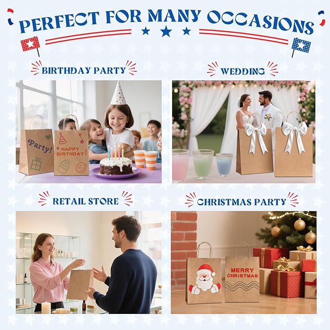 MESHA Gift Paper Bags 400 Pack 8X4.25X10.5 Brown Medium Shopping Kraft Bags Bulk with Handles Reusable for Business,Grocery,Birthday,Wedding,Kids Party,Favors