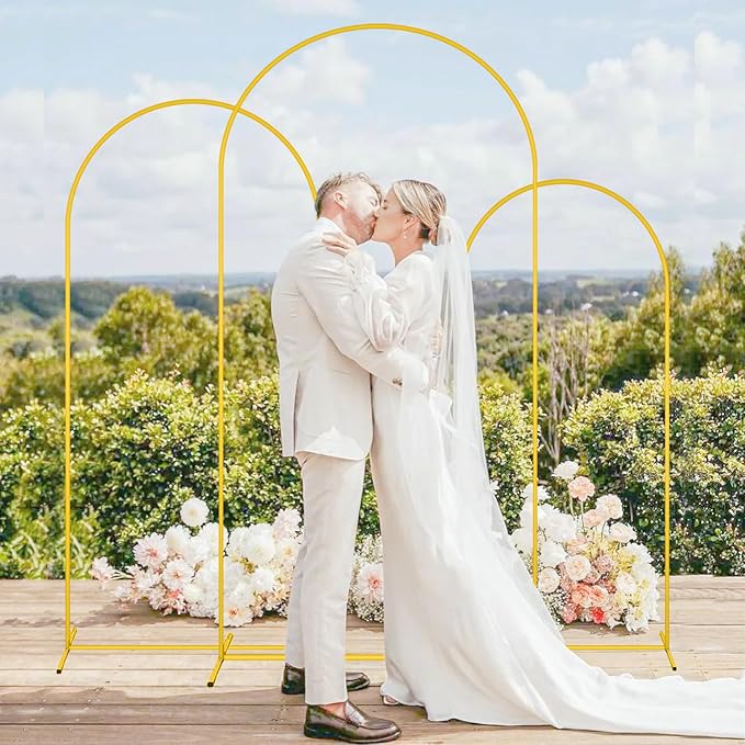 MODFUNS Arch Backdrop Stand and Cover Set 6&6.6&7.2ft Khaki Arch Backdrop Covers Set of 3 Gold Arch Frame Spandex Arched Covers for Party Birthday Banquet Wedding Ceremony Decoration