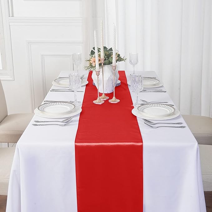 6Pack Table Runner 12 x 108 Inches Satin Silk Table Runner for Wedding, Birthday Party, Banquets, Graduations Decoration, fit Rectange and Round Table-Scarlet
