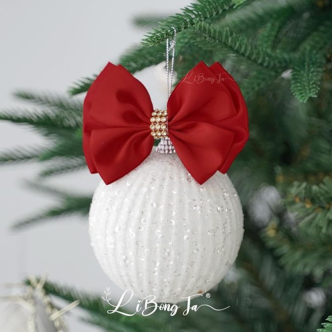 Red Bows 4'' Premade Satin Ribbon Bow, Red Gift Bows with Rhinestone, Wrapping Bows for Presents, Greeting Cards, Treat Bags, Wine Bottles, Valentines Bows for Gift Wrapping-12 Counts